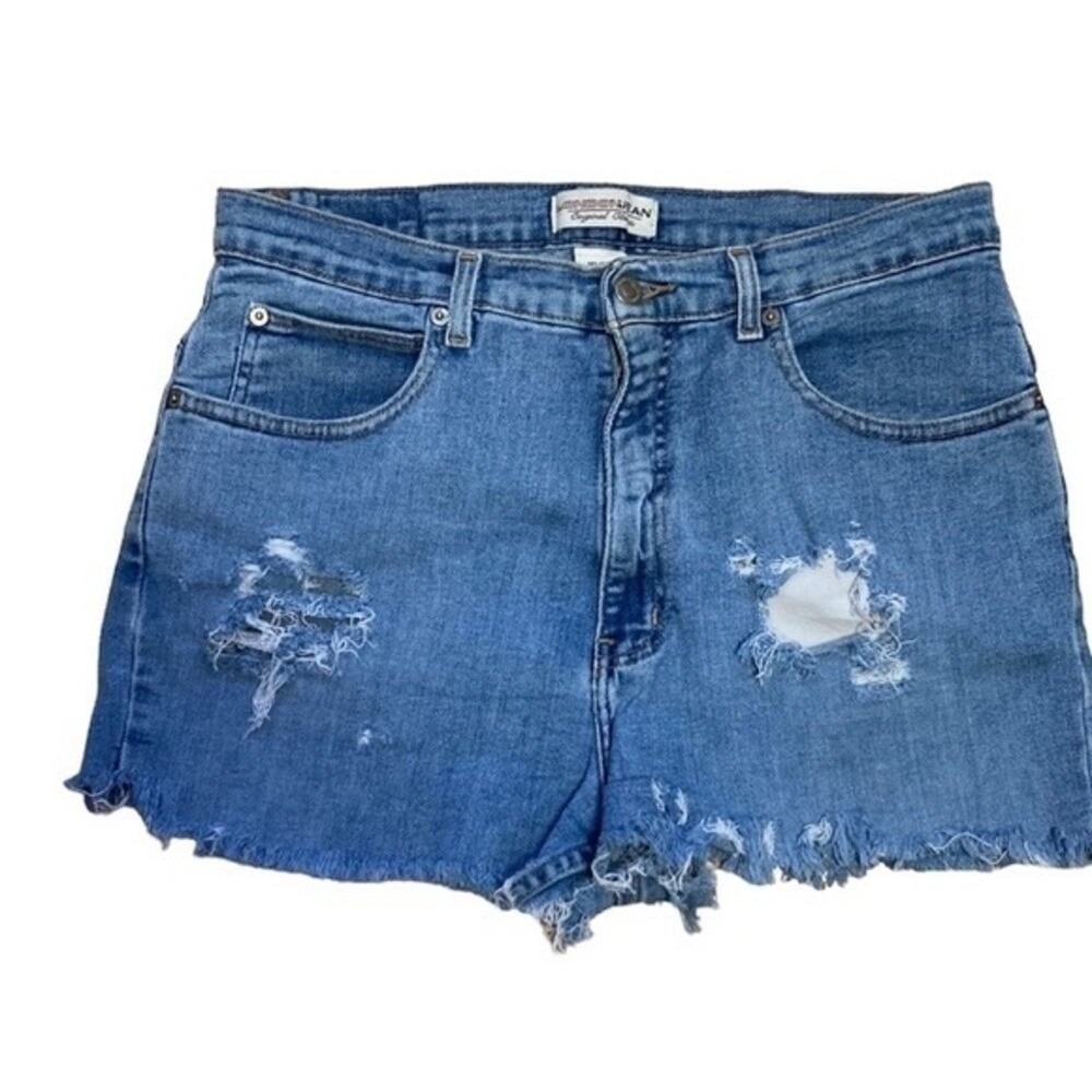 London Jean Jorts Original Classic Womens Blue Distressed Denim Shorts Size 14